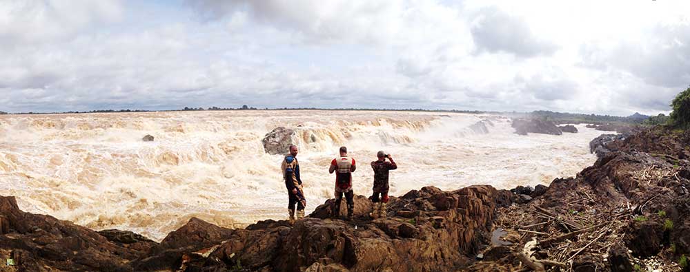 Mark and the boys at Preah Nimith rapids on the Mekon River